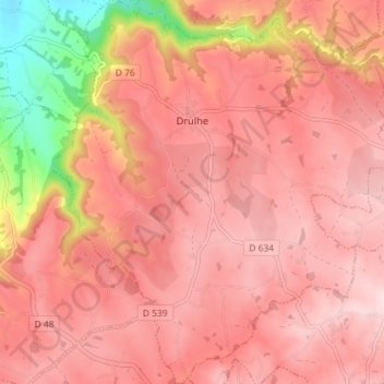 Mappa topografica Drulhe, altitudine, rilievo