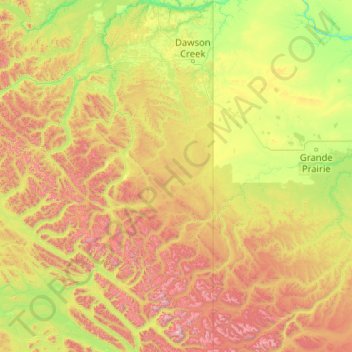 Mappa topografica Area D (Kiskatinaw Valley), altitudine, rilievo