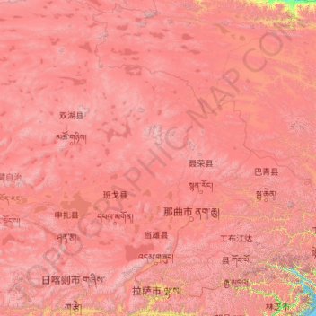 Mappa topografica Lhasa, altitudine, rilievo