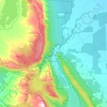 Mappa topografica Halls Gap, altitudine, rilievo