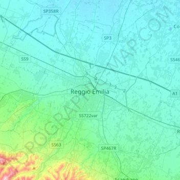 Mappa topografica Reggio Emilia, altitudine, rilievo