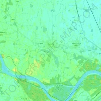 Mappa topografica Gussola, altitudine, rilievo