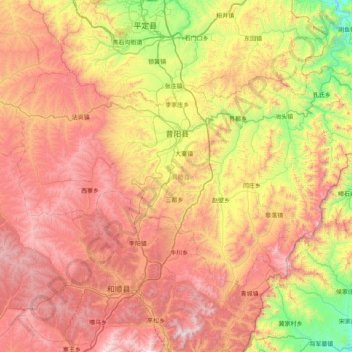 Mappa topografica 昔阳县, altitudine, rilievo