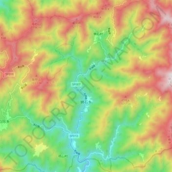 Mappa topografica 狮石乡, altitudine, rilievo