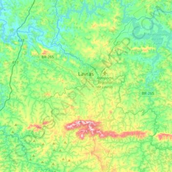 Mappa topografica Lavras, altitudine, rilievo