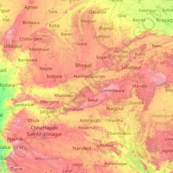 Mappa topografica Narmada, altitudine, rilievo