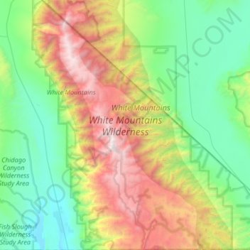 Mappa topografica White Mountains Wilderness Area, altitudine, rilievo