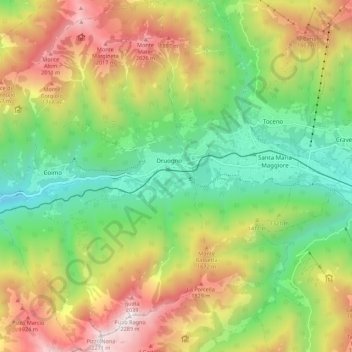 Mappa topografica Druogno, altitudine, rilievo