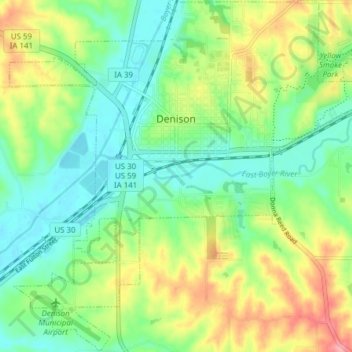 Mappa topografica Denison, altitudine, rilievo