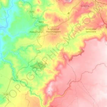 Mappa topografica Pozzomaggiore, altitudine, rilievo