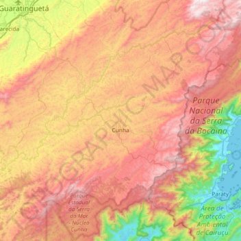 Mappa topografica Cunha, altitudine, rilievo