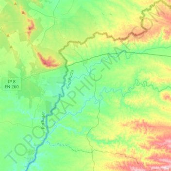 Mappa topografica Rosal de la Frontera, altitudine, rilievo