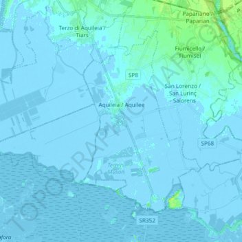 Mappa topografica Aquileia, altitudine, rilievo