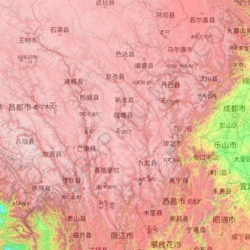 Mappa topografica 雅砻江, altitudine, rilievo