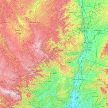 Mappa topografica Ardèche, altitudine, rilievo