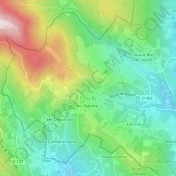 Mappa topografica Pruzilly, altitudine, rilievo