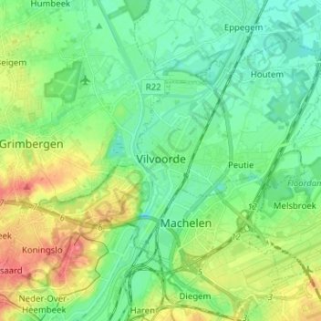 Mappa topografica Vilvoorde, altitudine, rilievo