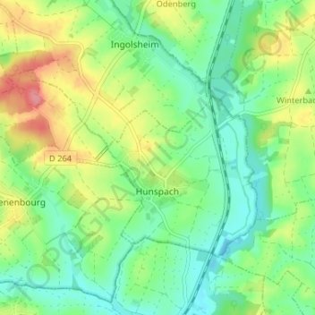 Mappa topografica Hunspach, altitudine, rilievo