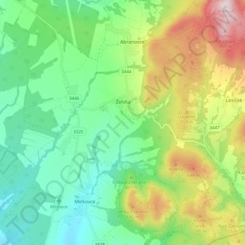 Mappa topografica Žehňa, altitudine, rilievo