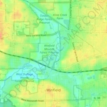 Mappa topografica Winfield, altitudine, rilievo