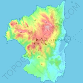 Mappa topografica Isola di San Pietro, altitudine, rilievo
