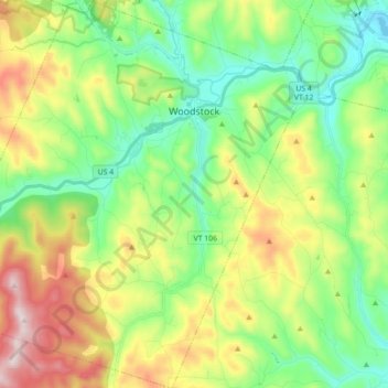 Mappa topografica Woodstock, altitudine, rilievo