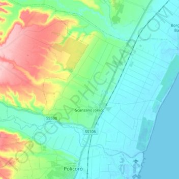 Mappa topografica Scanzano Jonico, altitudine, rilievo