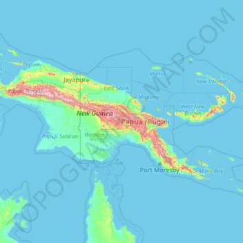 Mappa topografica Papua-Neuguinea, altitudine, rilievo