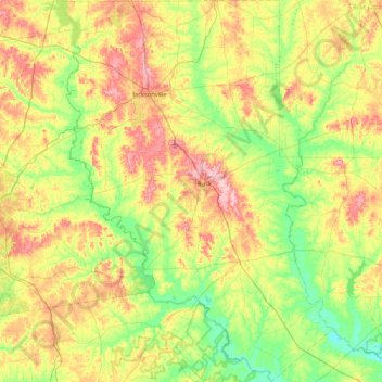 Mappa topografica Cherokee County, altitudine, rilievo