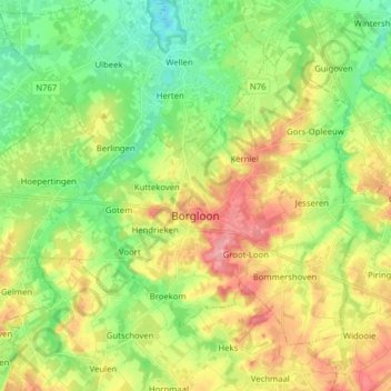 Mappa topografica Borgloon, altitudine, rilievo