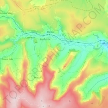 Mappa topografica Danby, altitudine, rilievo