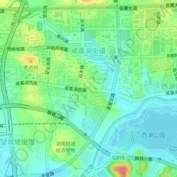Mappa topografica 咸嘉湖街道, altitudine, rilievo