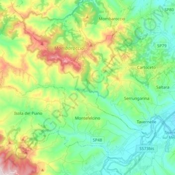 Mappa topografica Montefelcino, altitudine, rilievo