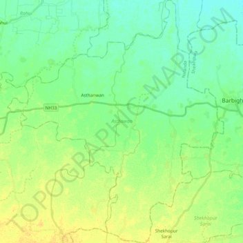 Mappa topografica Asthawan, altitudine, rilievo