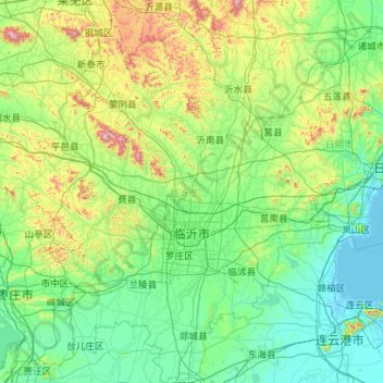 Mappa topografica 临沂市, altitudine, rilievo