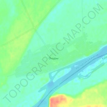 Mappa topografica Очуры, altitudine, rilievo