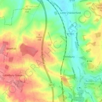 Mappa topografica Littlebury, altitudine, rilievo