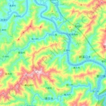 Mappa topografica 小川乡, altitudine, rilievo