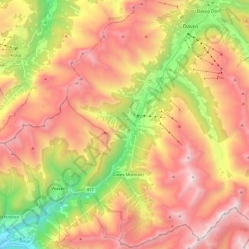 Mappa topografica Landwasser, altitudine, rilievo