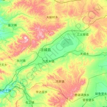 Mappa topografica 凉城县, altitudine, rilievo