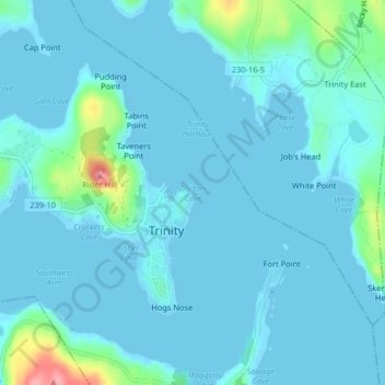 Mappa topografica Doctors Cove, altitudine, rilievo
