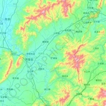 Mappa topografica 茶陵县, altitudine, rilievo