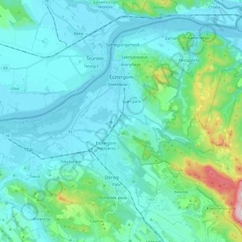 Mappa topografica Esztergom, altitudine, rilievo