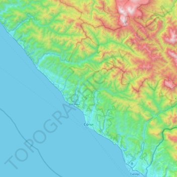 Mappa topografica Sotchi, altitudine, rilievo