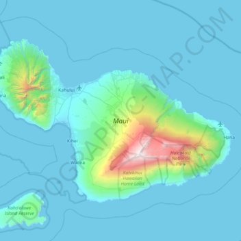 Mappa topografica Maui, altitudine, rilievo