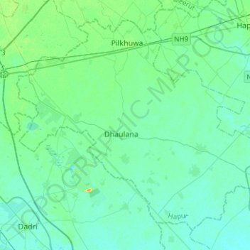 Mappa topografica Dhaulana, altitudine, rilievo