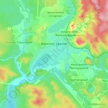 Mappa topografica Верхний Уфалей, altitudine, rilievo