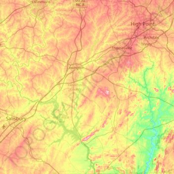Mappa topografica Davidson County, altitudine, rilievo
