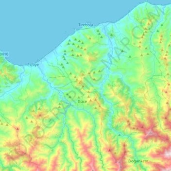 Mappa topografica Tirebolu, altitudine, rilievo