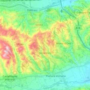 Mappa topografica Notaresco, altitudine, rilievo